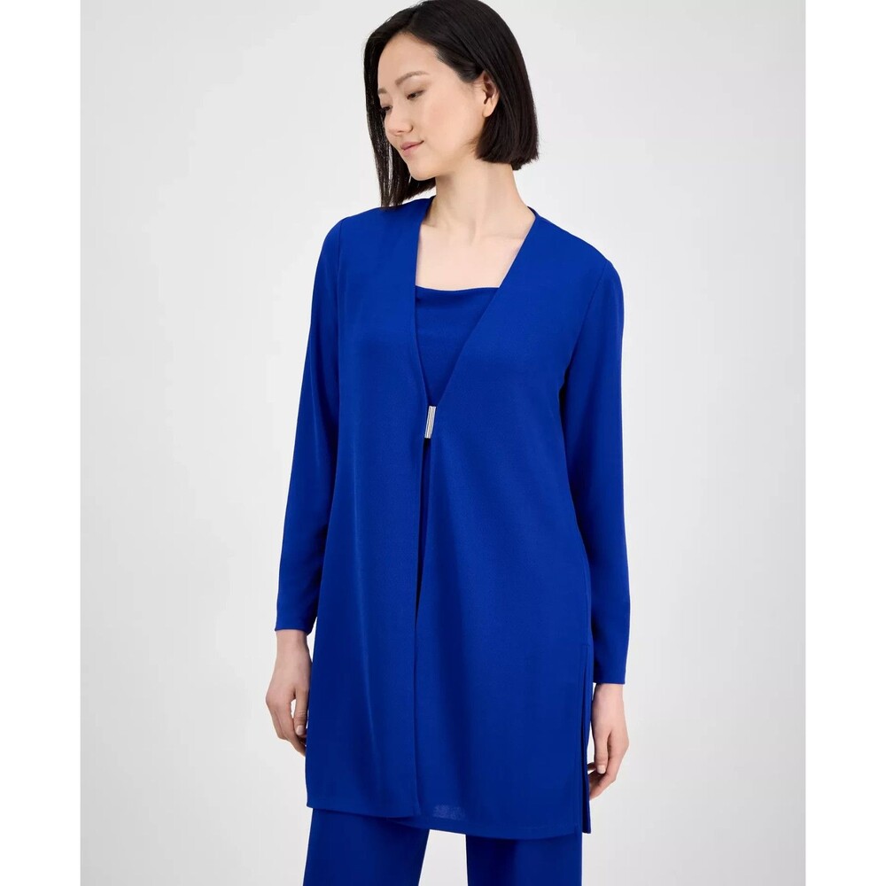 Anne Klein Women's Bar-Buckle Long-Sleeve V Neck Cardigan Royal Blue M